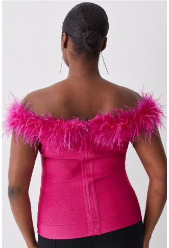 Magenta Plus Size Bandage Bardot Feather Knit Top