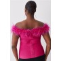 Magenta Plus Size Bandage Bardot Feather Knit Top