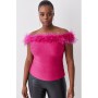 Magenta Plus Size Bandage Bardot Feather Knit Top