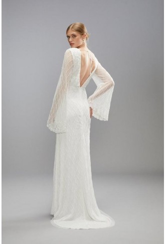 Embellished Tie Back Boho Bridal Maxi Dress