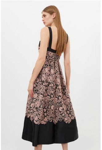 Black Petite Lace Prom Woven Midi Dress