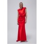 Red Satin Draped Woven Maxi Dress