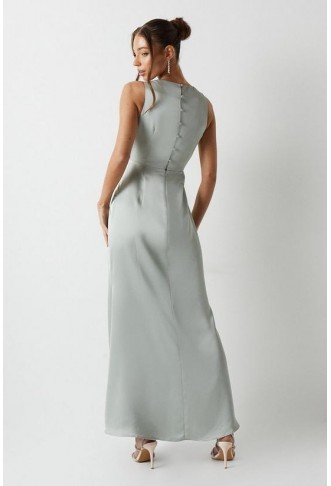 Cowl Front Satin Fishtail Bridesmaids Maxi Dress