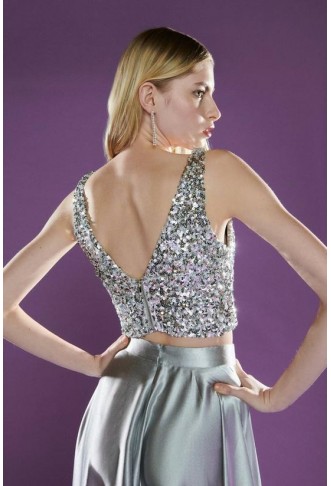 Sequin V Neck Bustier Top