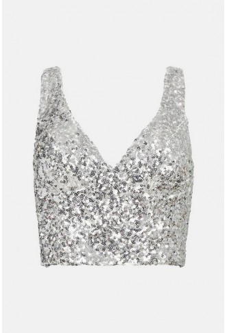 Sequin V Neck Bustier Top