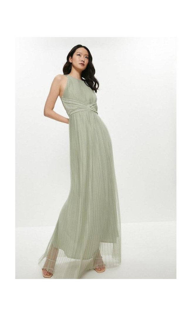 All Over Pleated Bridesmaid Maxi Dress