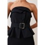 Black Compact Stretch Peplum Jumpsuit