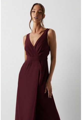 Pleat Detail Wrap Column Bridesmaids Maxi Dress