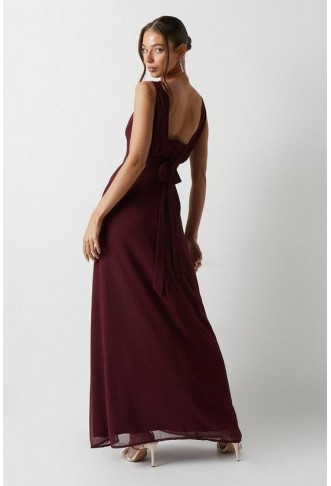 Pleat Detail Wrap Column Bridesmaids Maxi Dress