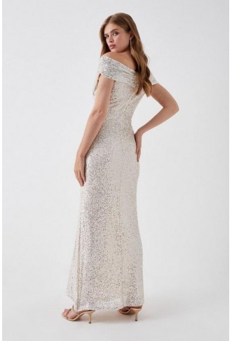 Sequin Bardot Bridesmaids Maxi Dress