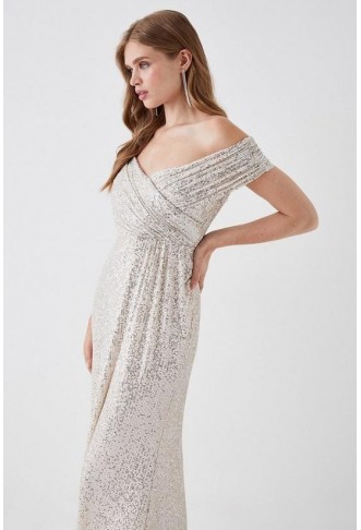 Sequin Bardot Bridesmaids Maxi Dress