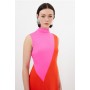 Petite Soft Tailored Colour Block Panel High Neck Midi Dress