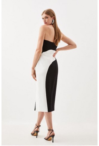 Mono Tailored Compact Stretch Strappy Midi Pencil Dress