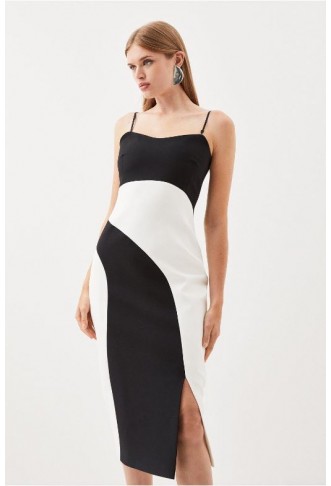 Mono Tailored Compact Stretch Strappy Midi Pencil Dress