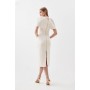 Cream Petite Scuba Asymmetric Neckline Midi Dress