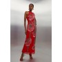 Red Premium Beaded Georgette Woven Maxi Dress