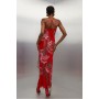Red Premium Beaded Georgette Woven Maxi Dress