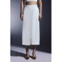 Ivory Tailored Satin Back Crepe Asymmetric Waist Wrap Detail Midi Skirt