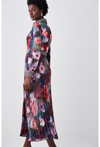 Diamante Trim Floral Woven Maxi Dress