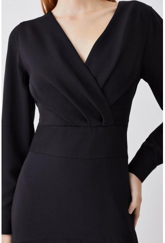 Soft Tailored Wrap Sleeved High Low Midi Dress