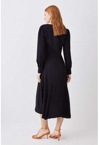 Soft Tailored Wrap Sleeved High Low Midi Dress