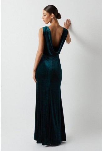 Cowl Back Velvet Bridesmaids Maxi Dress