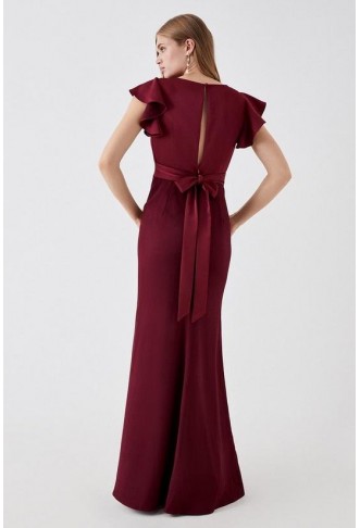 Angel Sleeve V Neck Satin Bridesmaids Dress