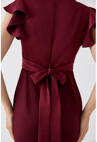 Angel Sleeve V Neck Satin Bridesmaids Dress