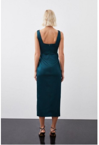 Emerald Tailored Italian Structured Satin Corset Detail Maxi Dress