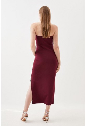 Burgundy Embellished Bandeau Column Midaxi Dress