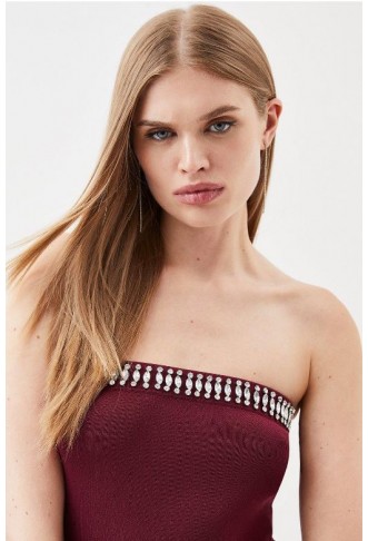 Burgundy Embellished Bandeau Column Midaxi Dress