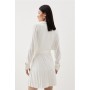 Ivory Jersey And Georgette Mix Belted Pleat Mini Dress