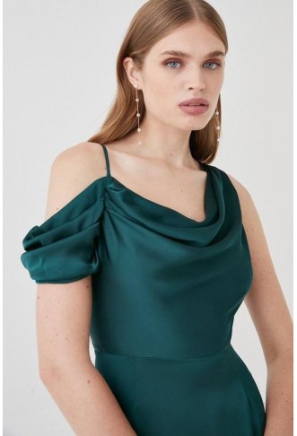 Satin Asymmetrical Neckline Bridesmaids Dress