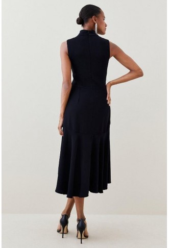 Black Petite Soft Tailored High Low Midi Dress