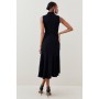 Black Petite Soft Tailored High Low Midi Dress