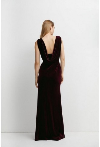 Cowl Back Velvet Bridesmaids Maxi Dress