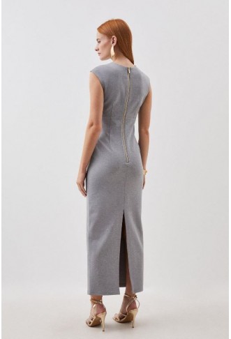 Grey marl Ponte Structured Pencil Midi Dress