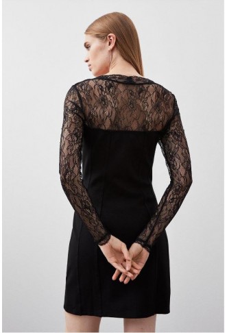 Black Jersey Ponte And Lace Mini Dress