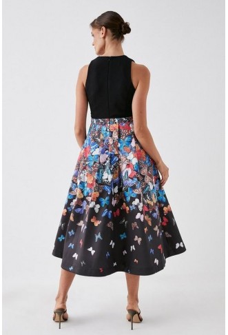 Julie Kuyath Notch Neck Placement Print Midi Dress