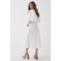 Puff Sleeve Belted Cotton Tiered Midi Dress