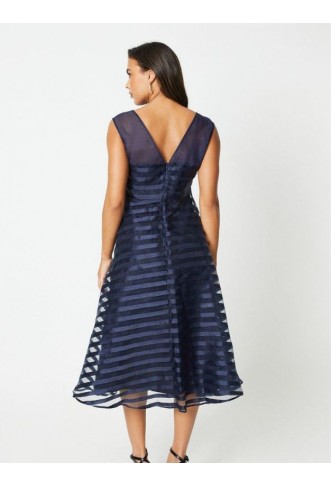 STRIPE ORGANZA MIDI DRESS