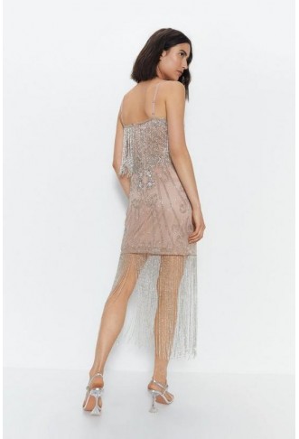 Strappy Fringe Premium Embellished Mini Dress