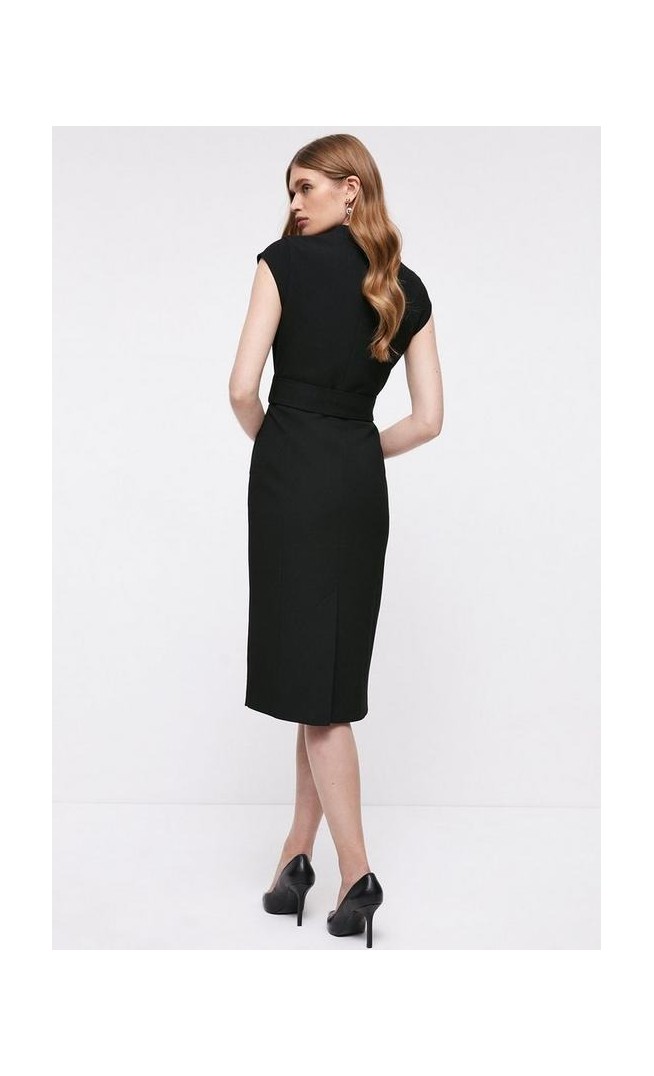 Premium V Neck Pencil Dress With Belt