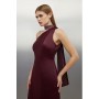 Wine Viscose Satin Back Crepe Embellished Tie Detail Midi Dress