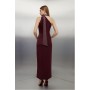 Wine Viscose Satin Back Crepe Embellished Tie Detail Midi Dress