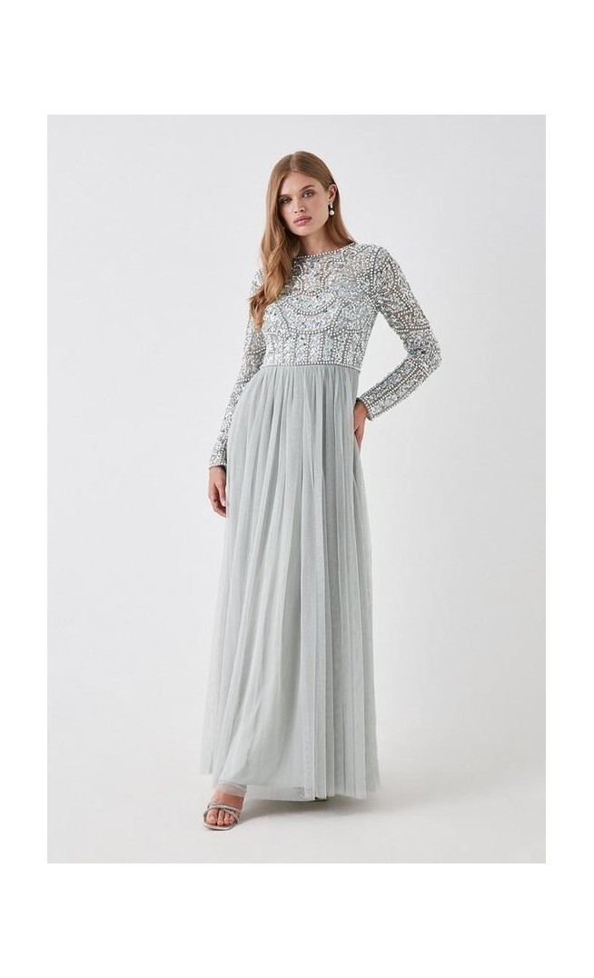 Floral Pearl Long Sleeve Two In One Bridesmaids Dress