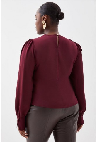 Fig Plus Size Pleated Georgette Ruffle Long Sleeve Blouse