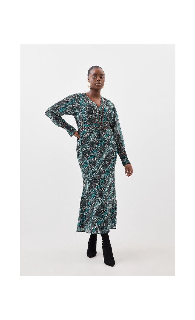 Plus Size Printed Georgette Woven Maxi Dress With Scarf Detail