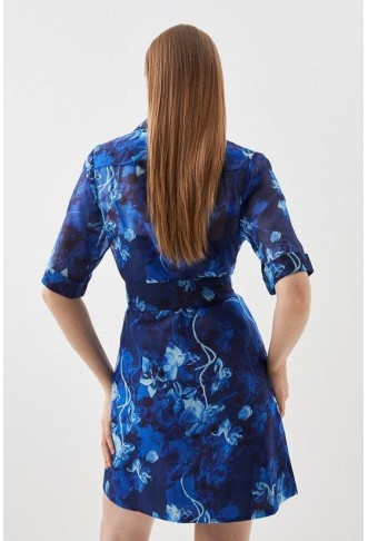 Blue Tall Floral Organdie Belted Mini Dress