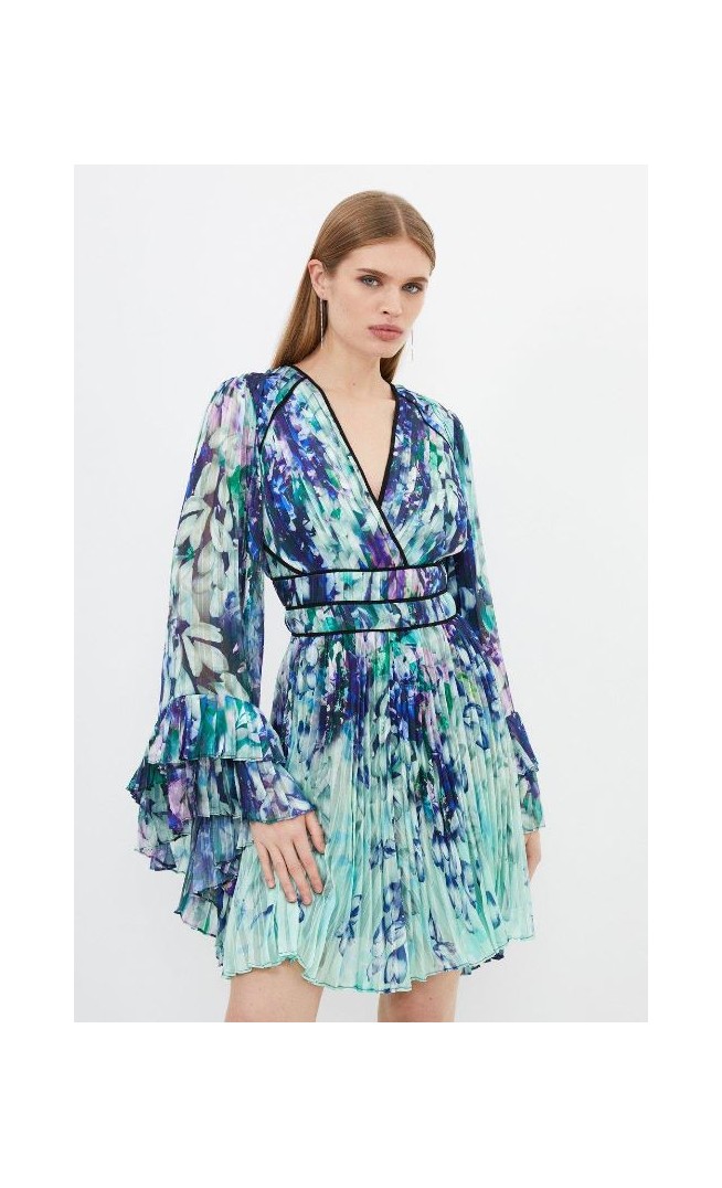 Blue Petite Floral Drama Kimono Woven Maxi Dress